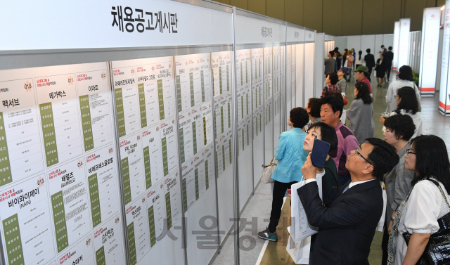 구직자들이 채용 게시판을 살펴보고 있다./서울경제DB