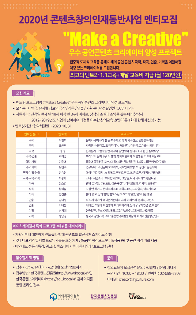 HJ컬쳐와 예스24라이브홀, 연극· 뮤지컬 청년인재 육성