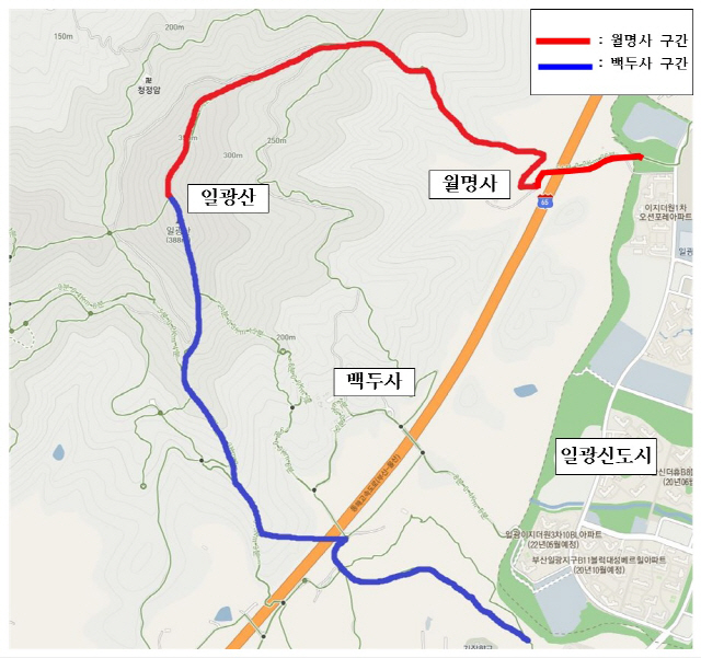 일광산 등산로 정비사업 위치도./사진제공=기장군