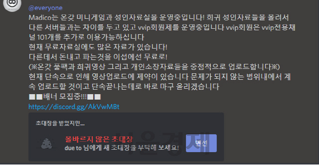 한 디스코드 채널에서 불법 성인영상물을 판매자가 홍보를 하고 있다. 이 판매자는 “단속이 끝나는 대로 영상을 마구 올리겠다”며 구매자를 끌어모으는 모습을 보였다./디스코드 캡쳐