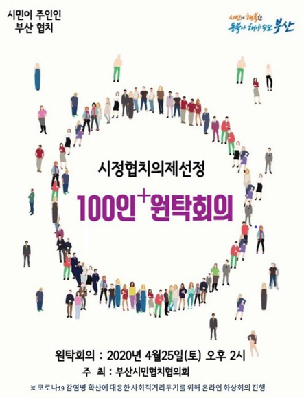 25일 부산시민들이 제안한 시정협치 의제를 선정하는 ‘100인 원탁토론’이 온라인 화상회의로 열린다.