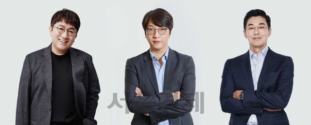 방시혁(왼쪽부터) 빅히트 의장, 윤석준 Global CEO, 박지원 HQ CEO. /사진제공=빅히트엔터테인먼트