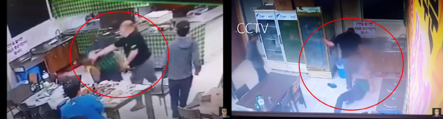 A씨가 B씨를 폭행하는 장면이 담긴 CCTV 영상. /유튜브 ‘정배우’ 채널 영상 캡처