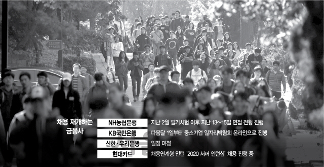 지난해 서울의 한 고등학교에서 열린 채용 필기시업을 마친 응시생들이 밖으로 나서고 있다. /연합뉴스