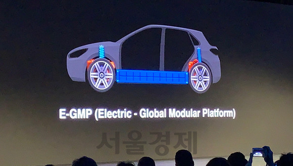 현대차는 내년부터 E-GMP 기반의 순수 전기차 양산을 시작할 예정이다.현대차가 2019년 CES에서 공개한 E-GMP 이미지./사진제공=현대차
