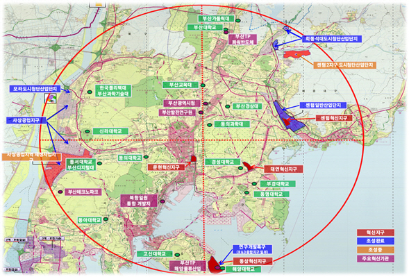 국가혁신융복합단지(문현혁신지구) 중심 10km 반경./사진제공=부산시