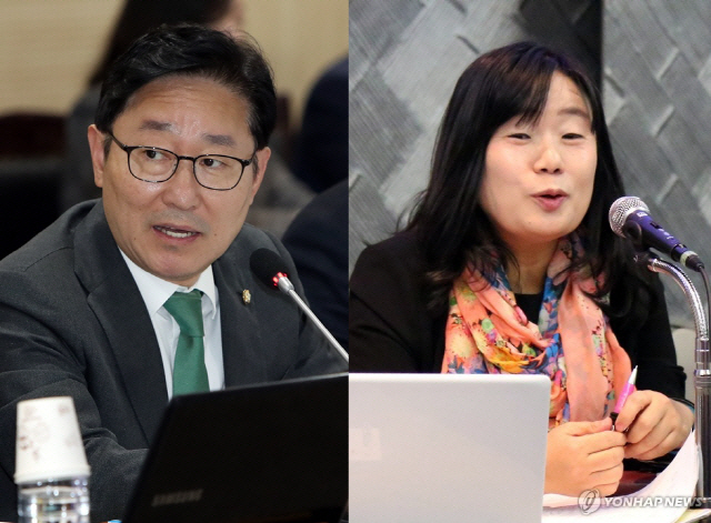 박범계 더불어민주당 의원(왼쪽)과 윤미향 더불어민주당 의원/연합뉴스