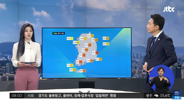 트와이스 다현이 2일 JTBC ‘아침&’에 출연해 일일 기상캐스터로 변신했다. / 사진=JTBC 방송화면 캡처