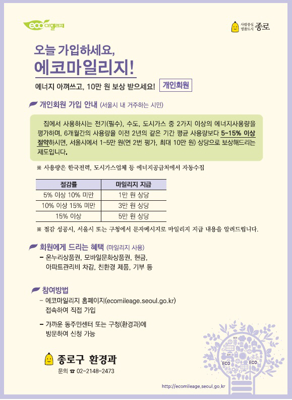 서울 종로구, ‘에코마일리지’ 신규회원 모집