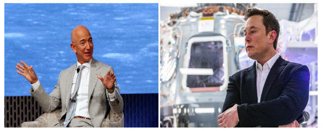 제프 베이조스(왼쪽) 아마존 CEO와 엘론 머스크 테슬라 CEO /로이터·AFP연합뉴스