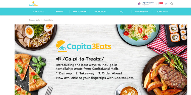 캐피탈랜드가 선보인 온라인 음식 주문 플랫폼 ‘CapitaeEats’ /사진=캐피탈랜드 홈페이지