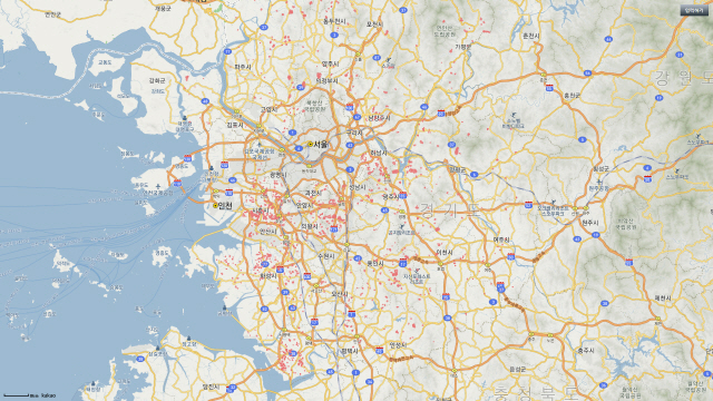 공유지분으로 쪼개팔린 경기도 임야를 빨간 구역으로 표시한 내역./부동산 실거래가 플랫폼 ‘밸류맵’