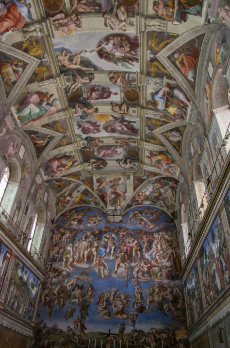 미켈란젤로가 시스티나 예배당에 그린 천장화(1508-12)와 제단화(1535-41)