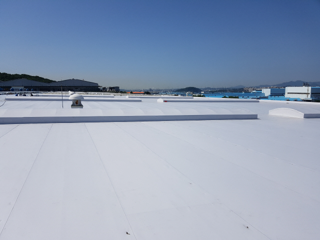 대형 물류센터 지붕에 현대L&C TPO 방수시트가 시공완료된 모습. /사진제공=현대백화점그룹