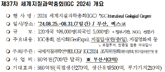 제37차 세계지질과학총회(IGC 2024) 개요./사진제공=부산시