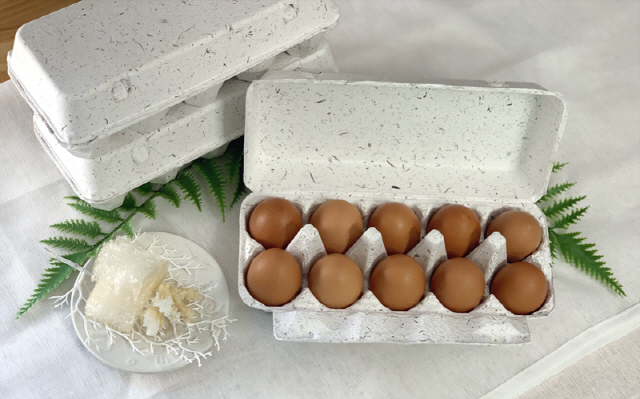 친환경 소셜벤처 마린이노베이션이 해조류 부산물로 만든 계란판 /사진제공=SK이노베이션