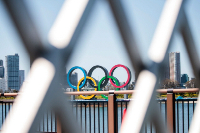 일본 도쿄 오다이바에 설치된 도쿄 올림픽 기념물 /AFP연합뉴스