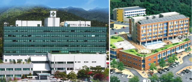 코로나19 유행에 따른 환자 감소와 감염병전담병원 지정·운영으로 손실이 커져 임금체불 사태가 벌어진 전북 남원의료원(왼쪽)과 전남 강진의료원.
