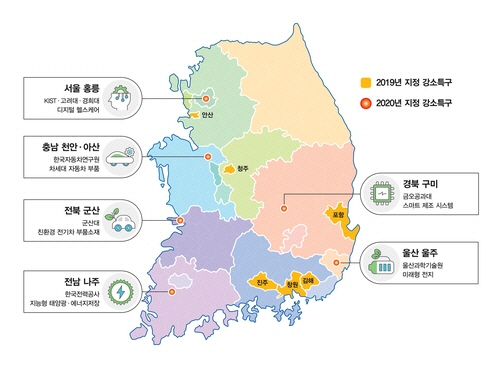 27일 신규 지정된 강소연구개발특구 6곳.