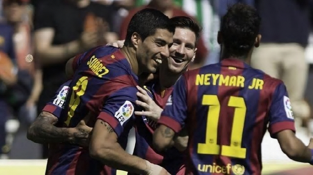 루이스 수아레스(왼쪽부터)와 리오넬 메시, 네이마르의 ‘MSN’ 트리오는 역대 최강의 공격 삼각편대 중 하나로 꼽힌다. /출처=UEFA