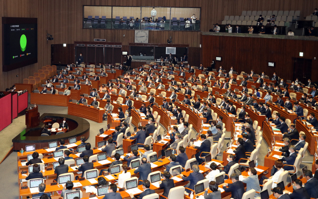 4일 오후 국회 본회의에서 소득세법 일부개정법률안이 통과되고 있다. /연합뉴스