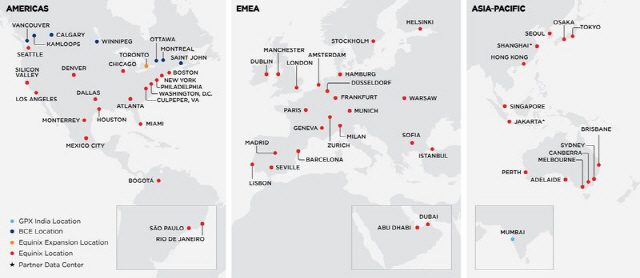 에퀴닉스의 글로벌 데이터센터 운영 현황 /자료=에퀴닉스 홈페이지