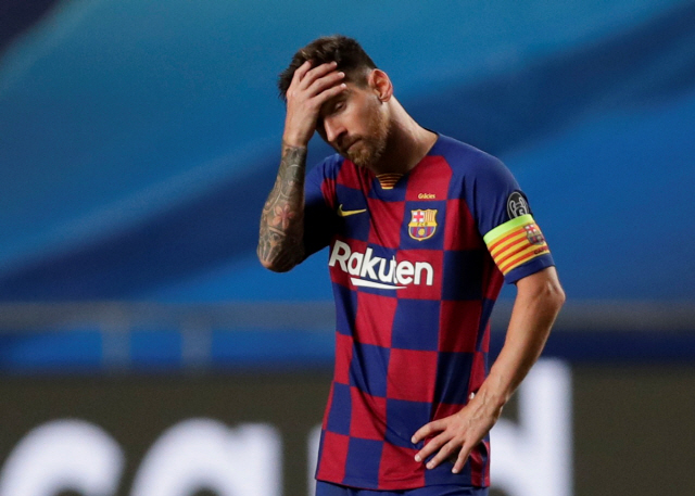 경기 중 답답한 표정 짓는 바르셀로나의 리오넬 메시. /로이터연합뉴스