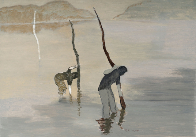 ‘일어나’, 2019-2020, 캔버스에 유채, 104.5×149 cm, 서울시립미술관.