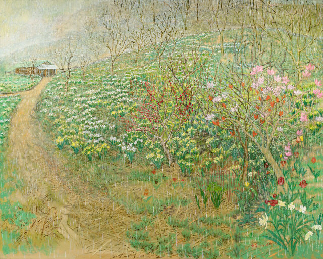 ‘원골에 심은 꽃을 그리다’, 2019-2020, 캔버스에 유채, 182×227cm.