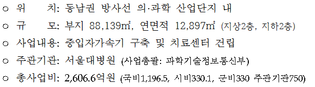 부산 기장군 동남권 방사선 의·과학 산업단지 내 중입자가속기 구축 사업 개요./사진제공=부산시