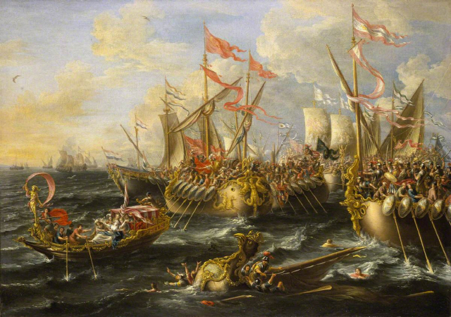 그리스 인근 해역에서 펼쳐진 악티움 해전도. 로마 권력의 향방은 물론 세계사에 결정적 영향을 끼쳤다. /위키피디아