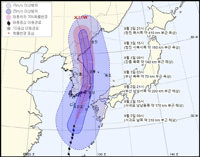 태풍 ‘마이삭’ 예상 이동경로