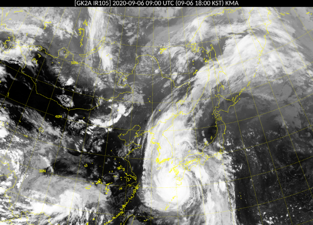 북상 중인 태풍 ‘하이선’의 6일 18시 현재 천리안위성2A호의 위성영상. /사진=국가기상위성센터 홈페이지