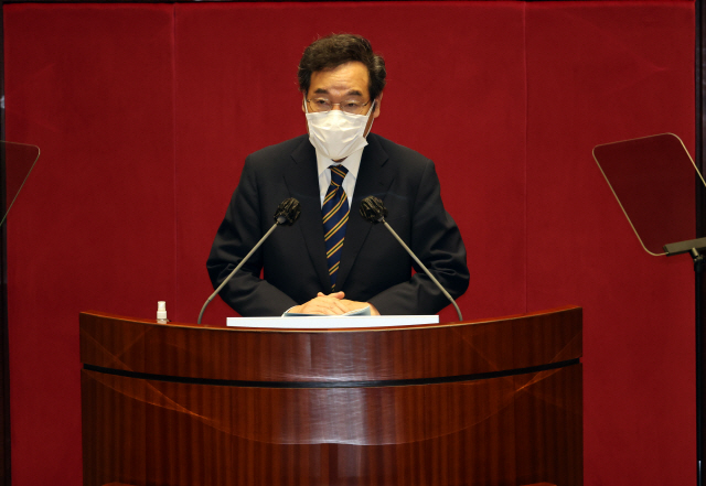 이낙연 더불어민주당 대표가 7일 오전 국회 본회의에서 교섭단체 대표연설을 하고 있다. /연합뉴스