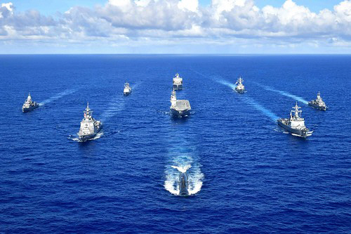 11일(현지시간) 인도태평양 지역에서 미국과 한국, 호주, 일본 등 4개국 해군이 참가한 다국적 해상연합훈련이 진행되고 있다./미 태평양 함대 사령관 홈페이지
