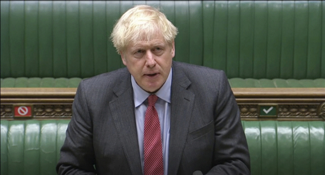 보리스 존슨 영국 총리가 22일(현지시간) 런던 국회의사당에서 연설하고 있다./AP연합뉴스
