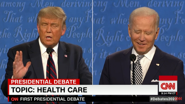 1차 TV 토론에 나선 트럼프 대통령과 조 바이든 전 부통령. /CNN 방송화면 캡처