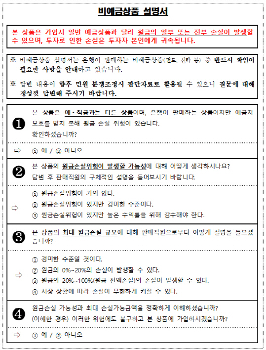 비예금상품 설명서 예시. /자료=은행연합회