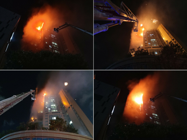 8일 오후 울산 남구에 위치한 주상복합건물에서 불이 나 있다. 큰 불은 1시간 30여분만에 진화됐다. /사진제공=울산소방본부