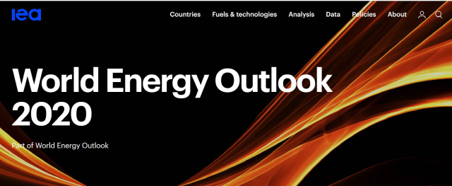 ‘세계 에너지 전망 2020’ 보고서를 업로드한 국제에너지기구(IEA) 홈페이지. IEA는 이 보고서를 통해 태양광이 세계 전기 시장의 새로운 왕이 될 것이라는 전망을 내놓았다. /IEA 홈페이지 캡처