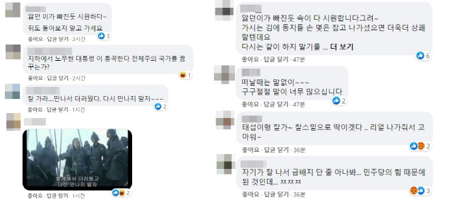 금태섭 전 의원 페이스북에 달린 비난 댓글. /페이스북