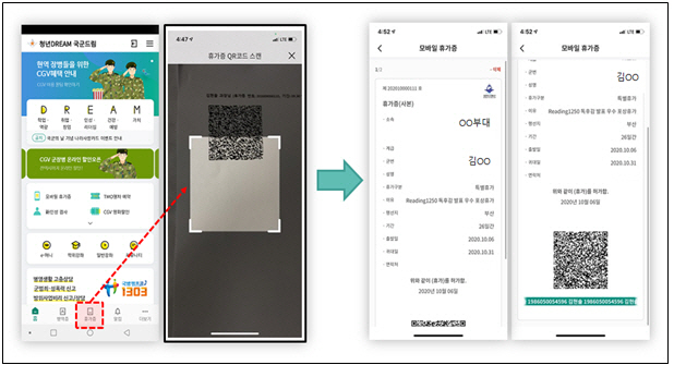 ‘청년드림 국군드림’ 앱 모바일 휴가증 서비스 안내내용. /자료제공=국방부