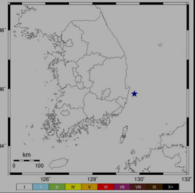 경북 포항시 남구 동남동쪽 43km 해역에서 4일 오전 7시 23분 48초에 규모 2.2의 지진이 발생했다. /사진제공=기상청
