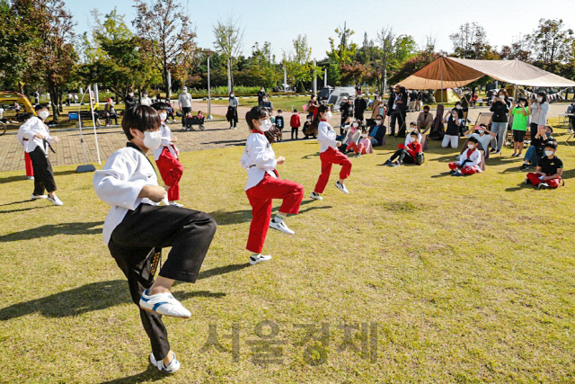 글로벌 식품 전처리 및 포장 전문 기업 테트라팩 코리아는 서울시와 체결한 ‘지역사회 참여 활성화와 기후변화 대응 협력을 위한 업무협약’의 일환으로 2020 난빛축제를 11월 22일까지 온택트 형태로 개최한다.  ‘희망, 다함께’를 주제로 하는 다양한 콘텐츠는 난빛축제 공식 유튜브 채널을 통해 11월 9일부터 만나볼 수 있다. 테트라팩 코리아는 사람과 환경이 공존하는 난빛축제가 테트라팩의 지속가능성 가치와 맞닿아 있어 8년째 후원하고 있다. 경원태권도시범단 단원들이 2020 난빛축제 ‘희망의 걸음’ 행사에서 태권도 시범을 선보이고 있다./사진제공=테트라팩 코리아