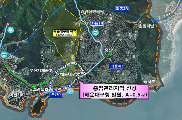 부산 해운대구 우동, 중동 일대 0.5㎢가 환경부 지정 하수도정비 중점관리지역으로 선정됐다./사진제공=해운대구