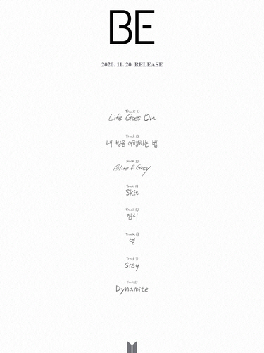 그룹 방탄소년단(BTS)이 11일 공개한 새 앨범 ‘BE’의 트랙리스트. 멤버들이 손글씨로 직접 썼다. /사진제공=빅히트엔터테인먼트