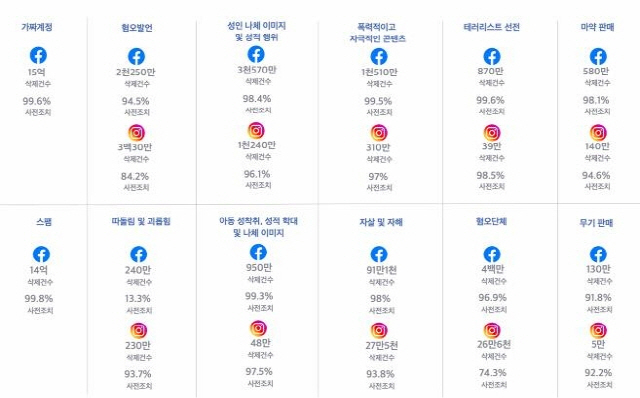 4∼6월 페이스북·인스타그램 게시물 유형별 대응현황/연합뉴스