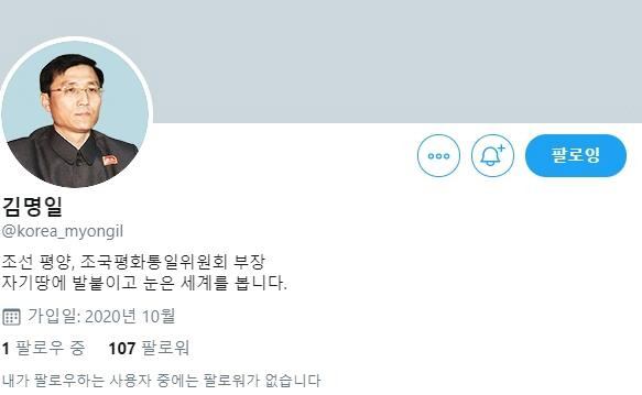 김정은이 트윗 쓰라고 시켰나... 北 개인명의 트위터 계정 등장