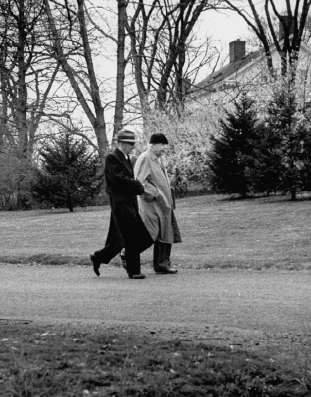 1954년 미국 뉴저지주 프린스턴 고등과학연구소 교정을 함께 걸으며 이야기 나누는 쿠르트 괴델(사진 왼쪽)과 알버트 아인슈타인. /Leonard Mccombe