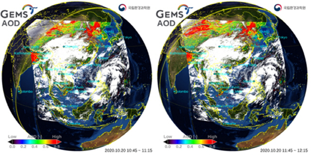 정지궤도 환경위성이 지난 10월 20일 촬영한 미세먼지 관측영상/사진제공=환경부